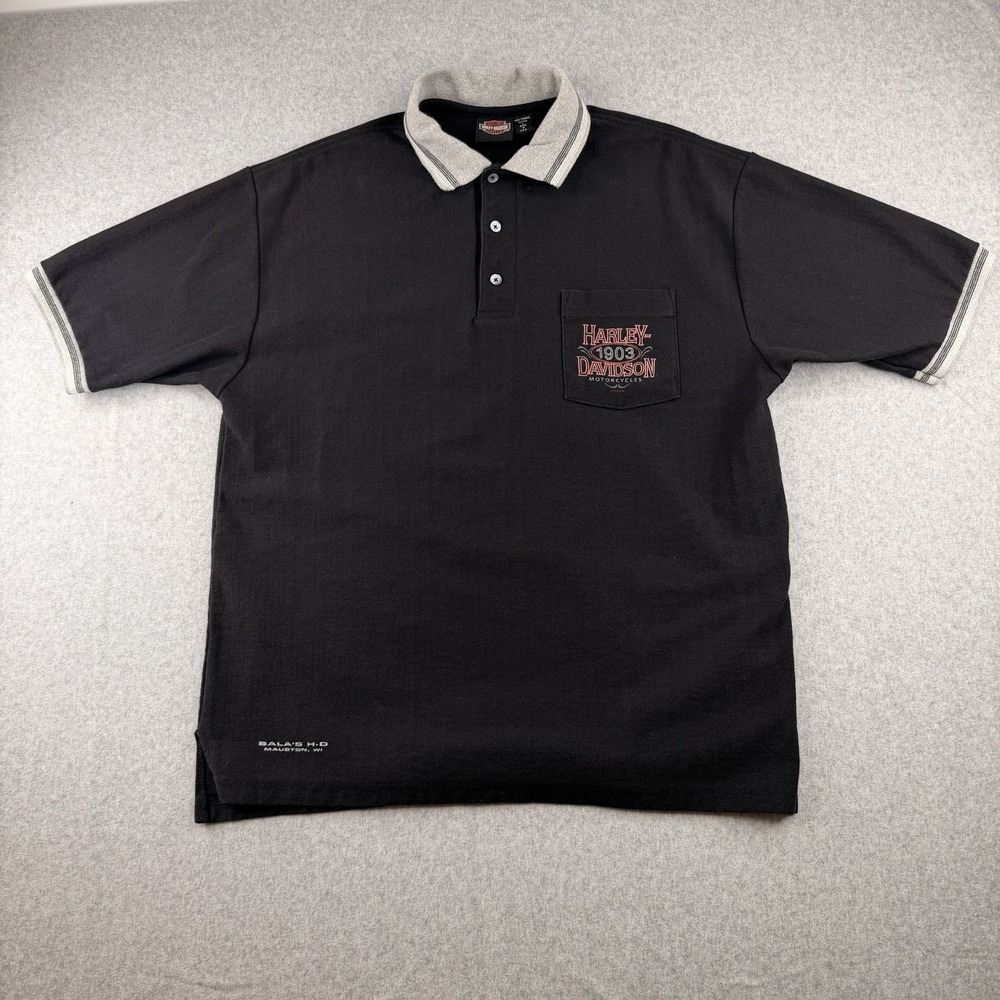 Harley‎ Davidson Men's Size L Short Sleeve Polo Shirt 1903 Made In The USA